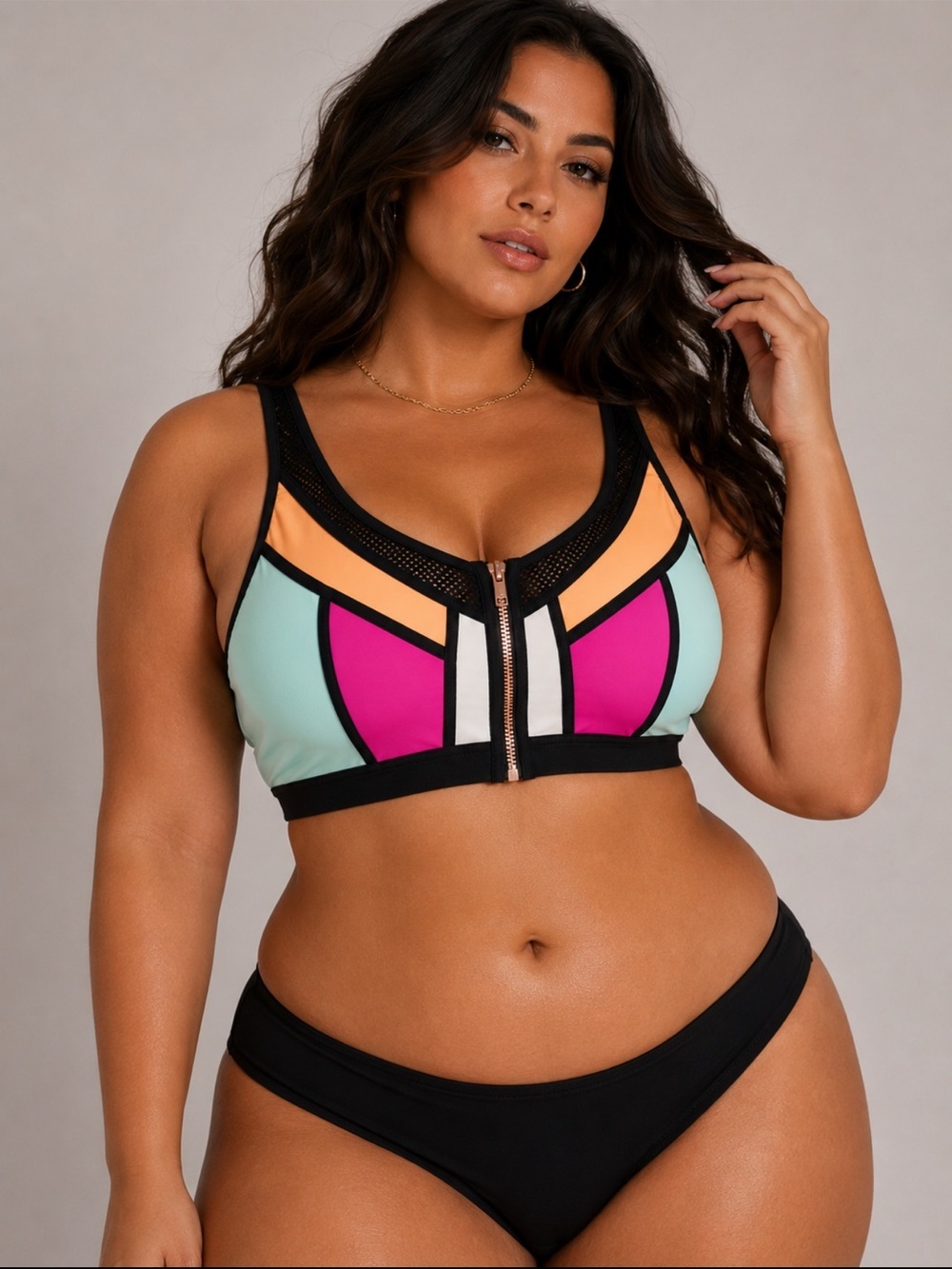 Colorblock Women’s Swim Top with Front Zip